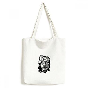 Imagem de Bolsa sacola de lona com estampa de flor rosa Sketch bolsa de compras casual