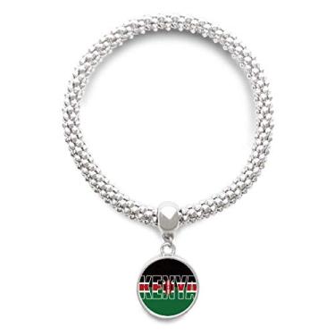 Imagem de DIYthinker Pulseira de prata com pingente redondo da bandeira do país Kenya