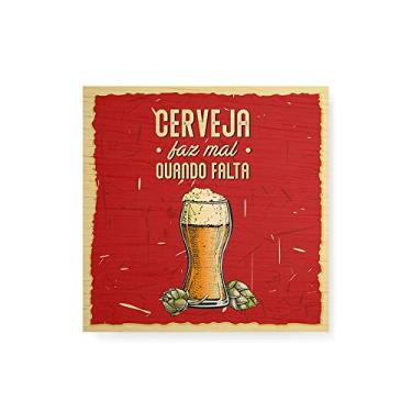 Imagem de Arte Maníacos Quadro decorativo com moldura caixa branca em Madeira - Retrô Cerveja Faz Mal Quando Falta - 30x30cm