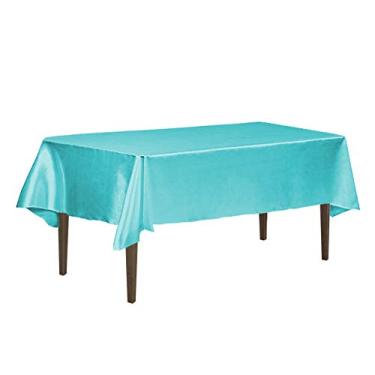 Imagem de LinenTablecloth Toalha de mesa retangular de cetim 152 x 250 cm turquesa