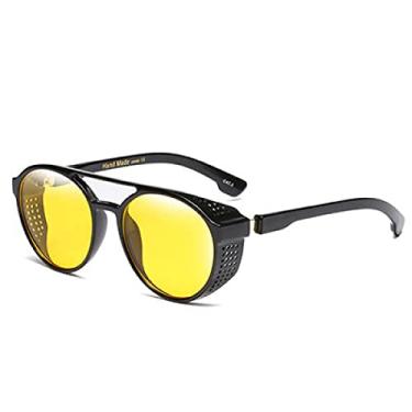Imagem de Óculos de Sol Masculino Vintage Feminino Estilo Retro Vapor Punk Armação de Metal Redonda Lente Espelhada Óculos de Sol Óculos de Sol, B07 Preto Amarelo, Tamanho Único