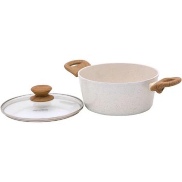 Imagem de  Panela Caçarola Aluminio Cerâmica Indução Antiaderente 20cm Mimo Style Linha Marmol 2,25 Litros Com Tampa De Vidro