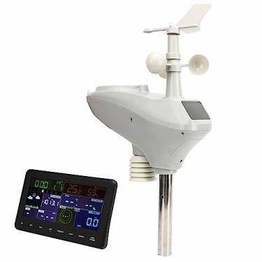 Imagem de Relógio Sem Fio para Previsão do Tempo Estação Meteorológica Com Conexão Wi-Fi e Display LCD para Monitoramento da Velocidade do Vento, Precipitação, UV e Muito Mais (Plugue UE 100‑240 V)