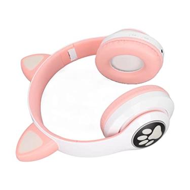 Imagem de GLOGLOW Fones de ouvido, orelhas de gato 20 Hz a 20 KHz fones de ouvido infantis dobráveis para crianças (rosa branco)