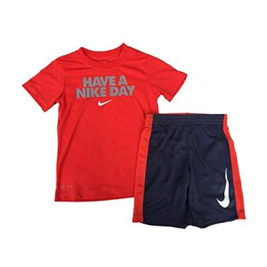 Imagem de Conjunto de 2 pe as de camiseta e shorts Dri-Fit para meninos da Nike (vermelho abanero (86D622-R4Y)/vermelho, 12 meses)
