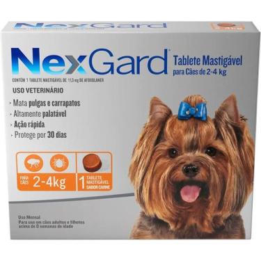 Imagem de Antipulgas Nexgard Cães 2 A 4 Kg 1 Tablete Mastigável Anti Pulgas Carr