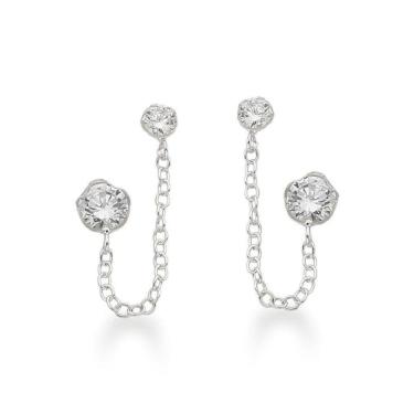 Imagem de Brinco Duplo Com Zirconia Flor E Ponto De Luz Zirconia Prata 925