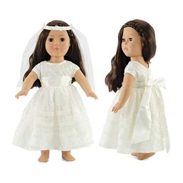 Imagem de Vestido de noiva de boneca de 18" | véu | serve para bonecas de 18" | Caixa de presente