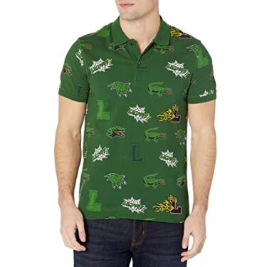 Imagem de Lacoste Camiseta masculina de manga curta estampada e crocodilo, Verde/multicolorido, 4G/Grande