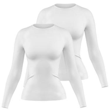 Imagem de Kit 2 Camisetas Manga Longa Feminina Dry Proteção UV Básica Lisa Academia Treino Fitness-Feminino