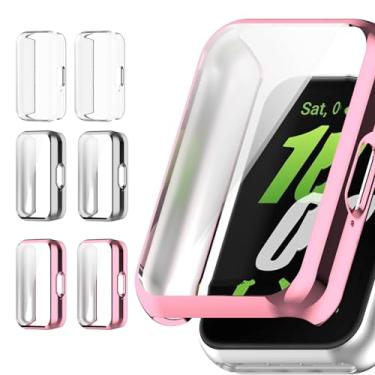Imagem de NTidea (Pacote com 6) Capas protetoras de tela compatíveis com relógio SAMSUNG Galaxy FIT 3 R390 2024, capa à prova de choque de TPU de cor macia, proteção fina protetora, prata transparente rosa