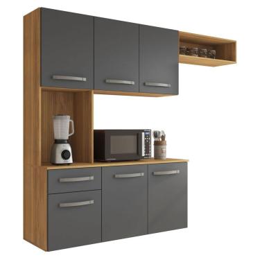 Imagem de Cozinha Suspensa 165cm Balcão Armário Aéreo Multiuso - Freijó Grafite