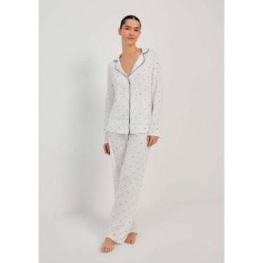 Imagem de Pijama Longo Feminino Estampado Com Botões - Marrom XG-Feminino