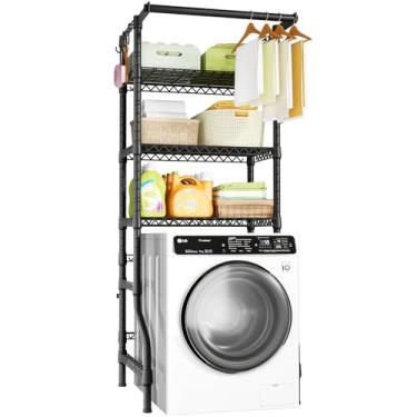 Imagem de Ulif U11 Mini prateleiras para lavadora e secadora, 3 camadas de armazenamento e organizador de lavanderia, prateleira de metal independente para secar roupas, 71 cm L x 40 cm P x 190 cm A, preta