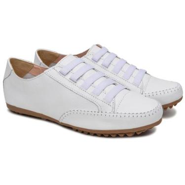 Imagem de Tênis Feminino Sapatênis Couro Casual Mocassim - D' Roma, Branco, 35