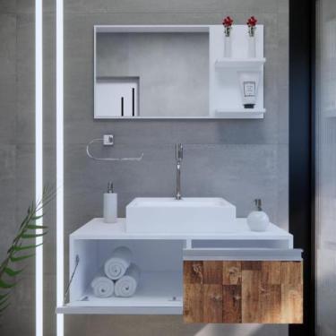 Imagem de Gabinete Banheiro Kairós 80 Western Montado C/cuba + Combo Branco - GA