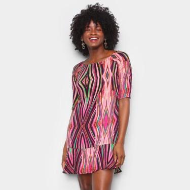 Imagem de Vestido Água Viva Gola Canoa Estampado, Rosa, Verde, P