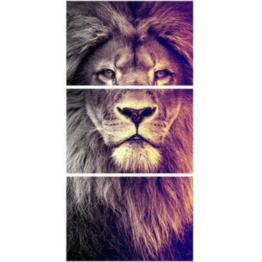 Imagem de Quadro Leão Alpha Vertical Mosaico 3 Peças Sala Corredor - NEYRAD