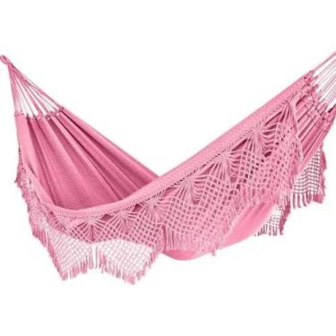 Imagem de Rede de dormir algodão rosa bebê casal luxo Reforçada - Redes potiguar