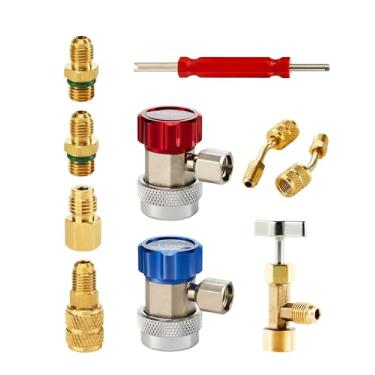 Imagem de Orion Motor Tech Kit de ferramentas adaptador AC, 8 peças adaptadores de conversão de mangueira CA incluindo R134A Can Tap, Acopladores rápidos R134A, adaptadores R410, adaptador de tanque e removedor de núcleo de válvula