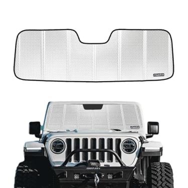 Imagem de Pigenius Para-brisa para Jeep Wrangler 2007-2010. Película de alumínio refletiva de atualização 2024 para proteção interna máxima