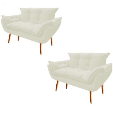 Imagem de Kit 02 Namoradeira  Decorativa  Opala Pés Palito em Madeira 2 Lugares 