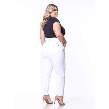 Imagem de Calça Feminina Sarja Plus Mom Razon Jeans, 54, Branco