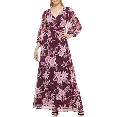 Imagem de Jessica Howard Vestido maxi de chiffon floral de manga comprida para ocasiões especiais, Berinjela, 25 Plus Size