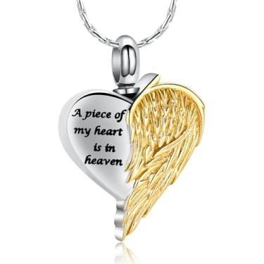 Imagem de constantlife Colar de urna em forma de coração para cinzas, aço inoxidável, asas de anjo, pingente memorial, joia de cremação, lembrança para mulheres, Aço inoxidável, aço inoxidável