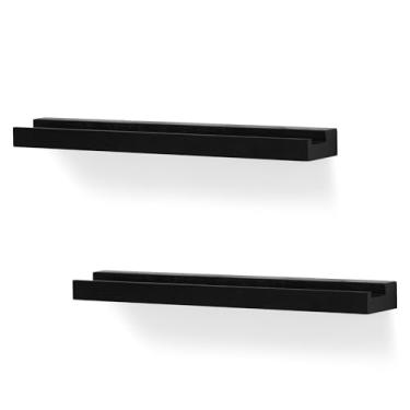 Imagem de NIUBEST Suporte de parede para disco de vinil, pacote com 2 prateleiras de disco de vinil, suporte de exibição de álbum para LP, CD, armazenamento de arte de livro, decoração de casa vintage (preto)