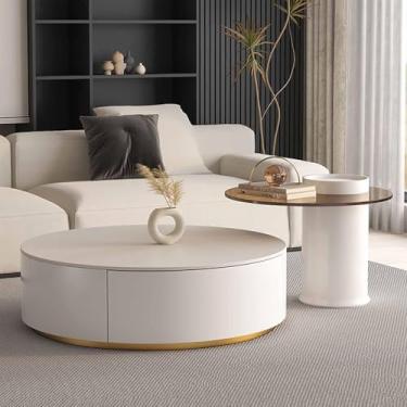 Imagem de Mesa de centro redonda com painel de rocha, conjunto de 2 mesas centrais modernas, fácil montagem, exibição minimalista, combinação de mesa de chá, móveis domésticos para sala de estar, A