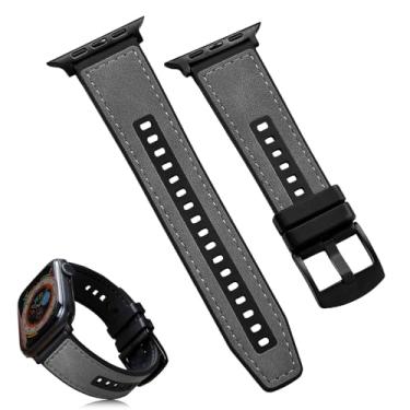 Imagem de CNYMANY Pulseira de couro compatível com Apple Watch, pulseira de couro de 38 mm, 40 mm, 41 mm e 42 mm, compatível com iWatch séries 10, 9, 8, 7, 6, 5, 4, 3, 2, 1 e SE Ultra, cinza