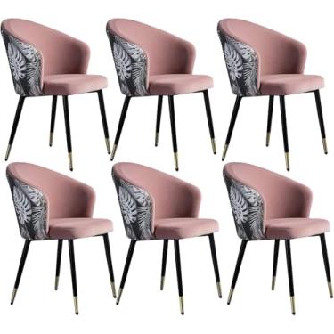 Imagem de Conjunto de cadeiras de jantar modernas com 6 cadeiras de cozinha para sala de estar com pernas de metal, assento de veludo e encosto bordado Cadeira de maquiagem doméstica moderna, quarto,