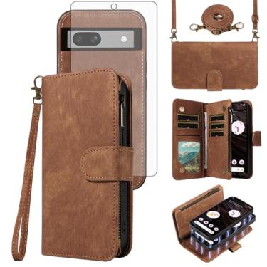 Imagem de Asuwish Capa de celular para Google Pixel 7A 5G 2023 com zíper carteira magnética destacável com protetor de tela de vidro temperado alça transversal alça flip porta-cartões Pixel7A A7 mulheres