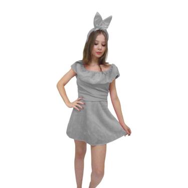 Imagem de Fantasia Vestido Coelhinha da Páscoa Coelha Cinza Adulto Pelúcia Feminina Carnaval Halloween Zumbi Terror