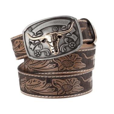 Imagem de Cinto Country Masculino Feminino Couro Legítimo FivelaTexas Boi - Pamp