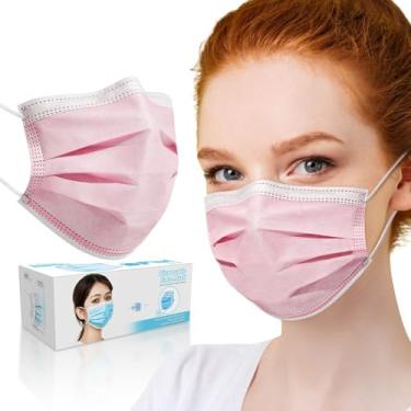 Imagem de 50 peças descartáveis para rosto com filtro de 3 camadas, máscaras respiráveis, não médicas (rosa)
