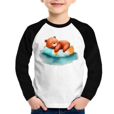 Imagem de Camiseta Raglan Infantil Ursinho Teddy Relaxando Na Piscina Manga Long