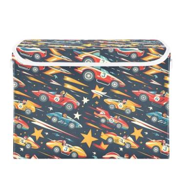 Imagem de senya Grandes caixas de armazenamento com cubos de armazenamento dobráveis de linho caixa organizadora de armário de tecido com tampa flip-top para casa, quarto, escritório, 42 x 32 x 30 cm (carro de