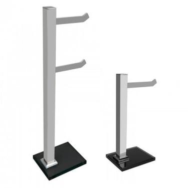 Imagem de Kit 1 Papeleira de Chão e 1 Porta Toalhas de Bancada com Vidro Incolor