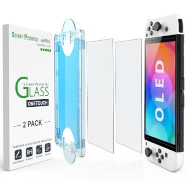 Imagem de amFilm Auto-Alignment OneTouch for Nintendo Switch OLED 7.0" 2021 Matte Screen Protector, Tempered Glass, 30 seconds Installation, Bubble Free, Anti Glare, Touch Sensitive, Matte Finish [2 Pack]
