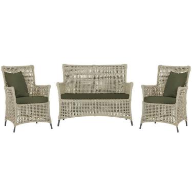 Imagem de Jogo Sofá e 2 Poltronas de Área Igapó Alumínio Pintura Preta Corda Náutica Estofado 13 Trama