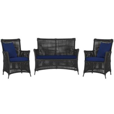 Imagem de Jogo Sofá e 2 Poltronas de Área Igapó Alumínio Pintura Marrom Corda Náutica Estofado 10 Trama