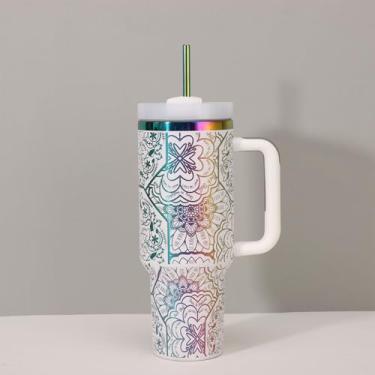 Imagem de Copo de aço inoxidável 304 1,1 g copo isolado para carro colorido acabamento a laser banhado a íon mantém as bebidas frias por 12 horas e quentes por 6 horas palha de aço inoxidável interior de aço