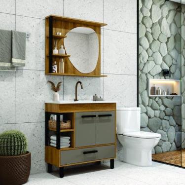 Imagem de Conjunto Banheiro Napoli 80cm Armário Completo Gabinete Cuba Espelheir