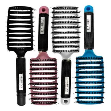 Imagem de Kit 4 Escovas Raquete Cerdas Duplas Nylon E Javali Sortidas - Hairdo