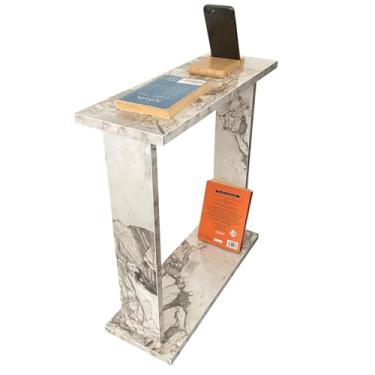 Imagem de Mesa lateral muito estreita para sala de estar, pequeno espaço de apartamento entre cadeiras, mesa skinny para poltrona, poltrona, mesa de canto fino para sala de estar, quarto, bebidas (mármore