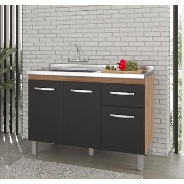 Imagem de Balcão Para Pia 120m Anita Sem Tampo 3 Portas 1 Gaveta - Savana/Preto Móblis