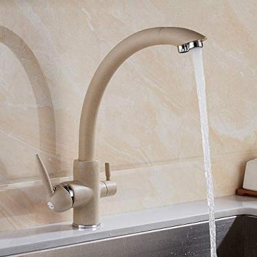 Imagem de wang hao shop Torneiras, torneiras de pia de cozinha, torneira de filtro de água de 3 vias, torneira de cozinha Drinkitaps misturador de pia bico giratório com 2 alças, torneira