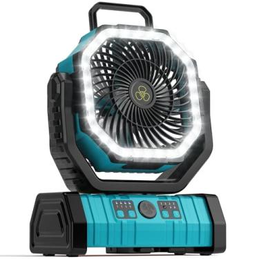 Imagem de VOSFEEL Ventilador de acampamento - Ventilador alimentado por bateria de 20000 mAh recarregável com lanterna LED - Ventiladores portáteis de barraca ao ar livre com gancho para pendurar, controle